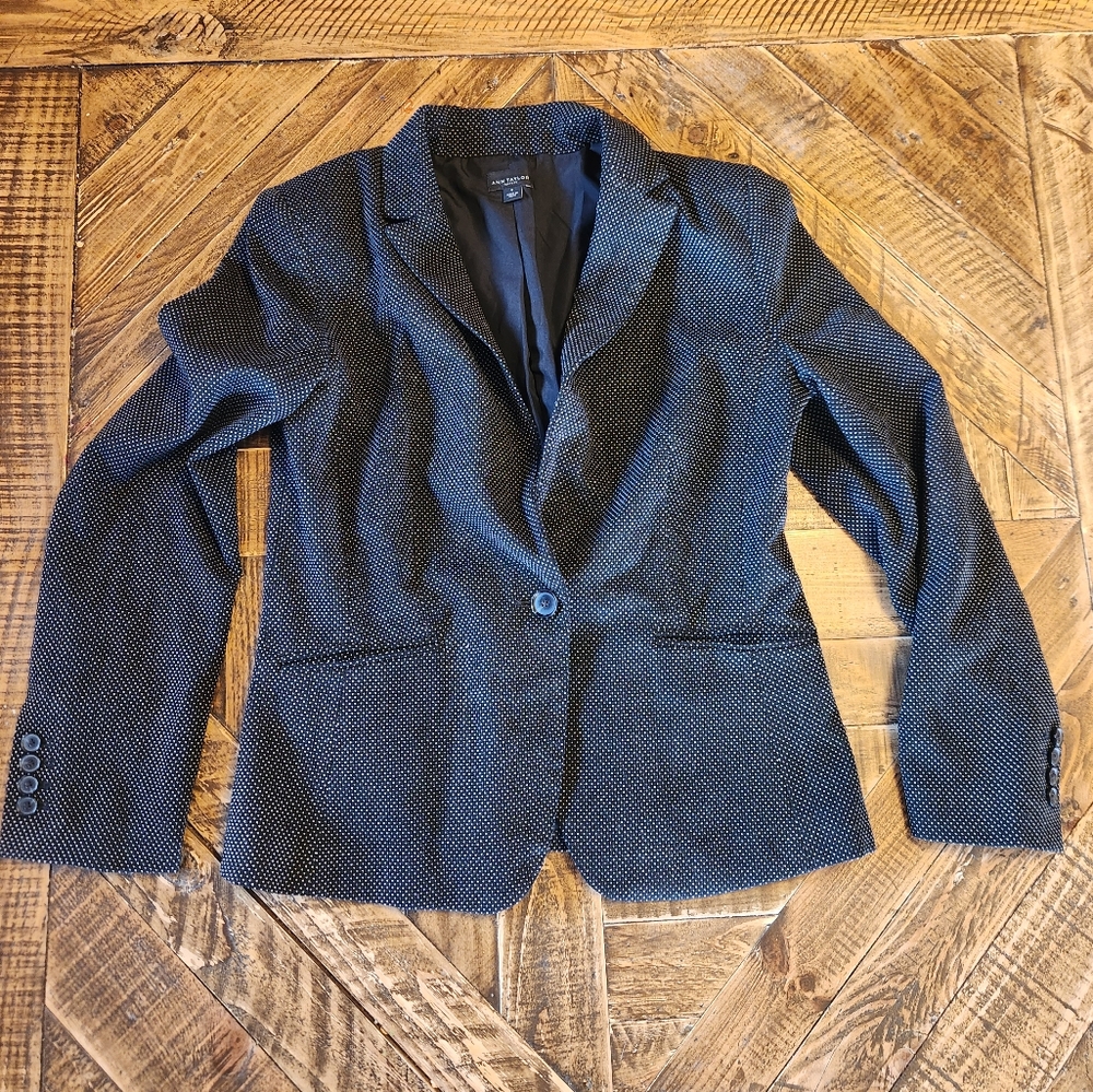 Ann Taylor Black Blazer With Polka Dots One Button Size 8 With Pockets - Picture 11 of 11
